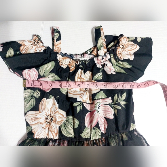 SHEIN Young Girls' Floral Pattern Splice Mesh Romper Dress With Spaghetti Straps - Picture 7 of 9